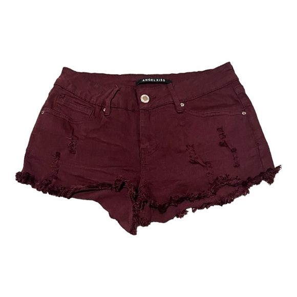 Angel Kiss Pants - Angel kiss burgundy distressed frayed shorts juniors size 5